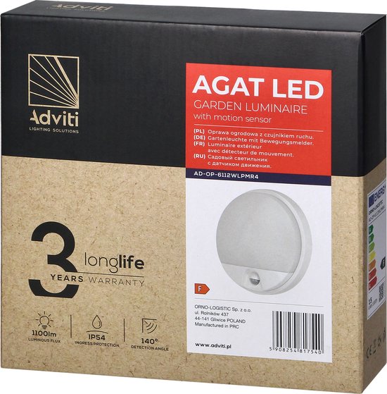 AGAT Buitenlamp met Bewegingssensor – LED Tuinverlichting - Buitenverlichting met IP54 - Muurlamp / Wandlamp buiten - Wit