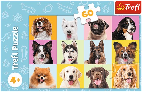 Trefl legpuzzel 60 stukjes - schattige honden - kleurrijk karton.