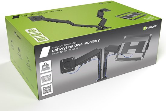 TRACER Double Armflex - Monitorarm - 13-32 inch - Dubbel - Verstelbaar - Zwart Metaal