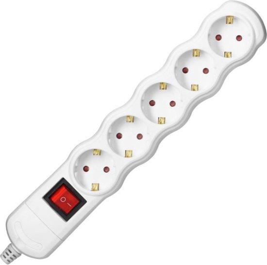 Stekkerdoos met schakelaar - Verdeelstekker 5-voudig - Stekkerblok zonder snoer/kabel - Wit