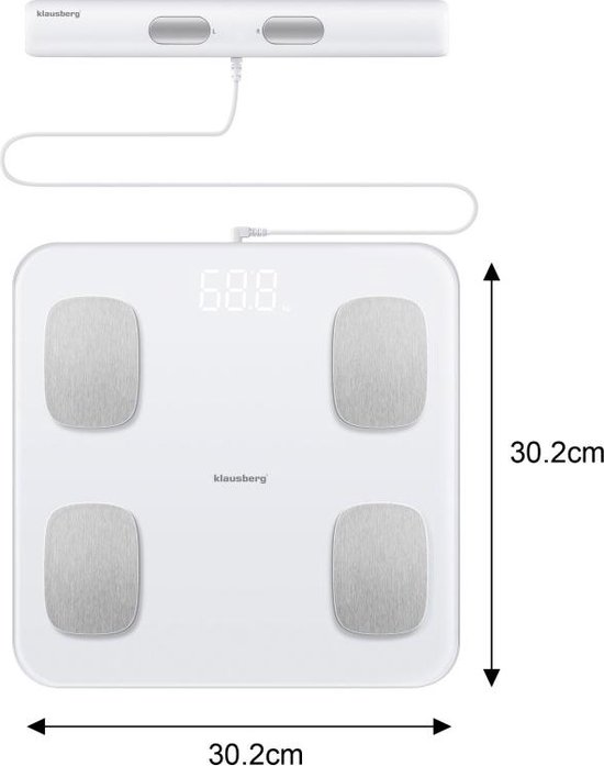 Klausberg 7853 - Slimme Bluetooth Personenweegschaal met Lichaamsanalyse en Handgreep – Gewicht, BMI, Vetpercentage, Spiermassa, Kleurendisplay - zwart