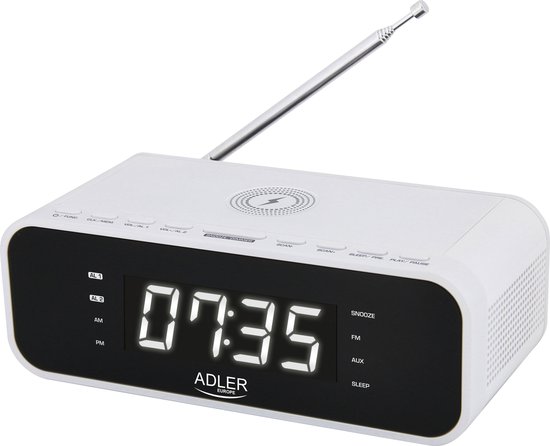 Adler 1192W - Wekkerradio met draadloze oplader voor je telefoon - Wit