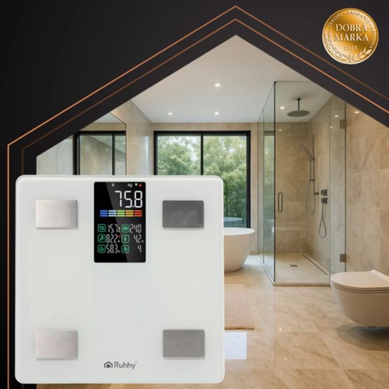 Ruhhy Slimme analyse personenweegschaal wit 226 kg met LCD-display en Feelfit app