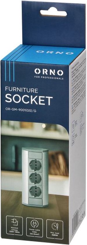 Orno Hoekstekkerdoos - 3 stopcontacten - Opbouw hoekstekkerblok met 60 cm kabel - Grijs