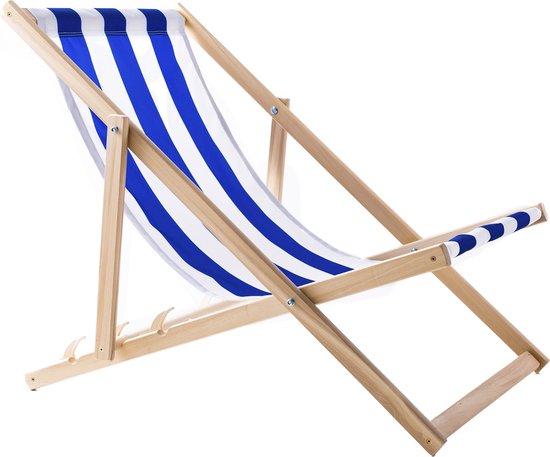Set van 4 stuks - Strandstoel - ligstoelen - Verstelbaar - Inklapbaar - beukenhout - Wit met blauw strepen