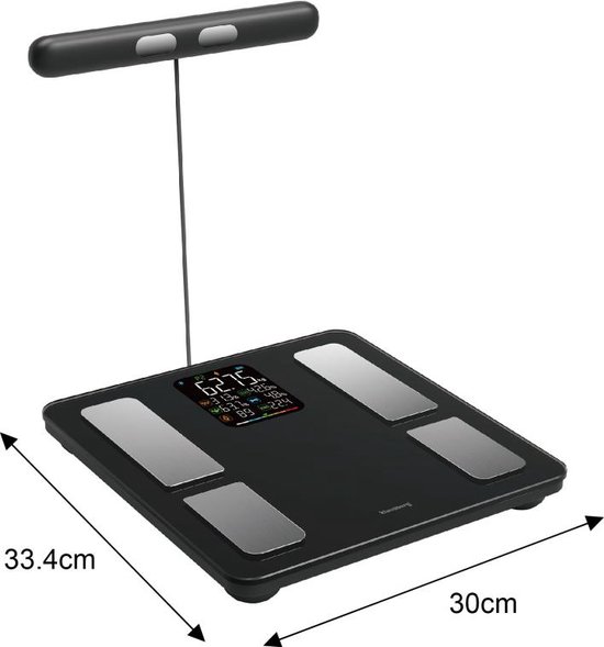 Klausberg 7856 - Slimme Bluetooth Personenweegschaal met Lichaamsanalyse en Handgreep – Gewicht, BMI, Vetpercentage, Spiermassa, Kleurendisplay - zwart