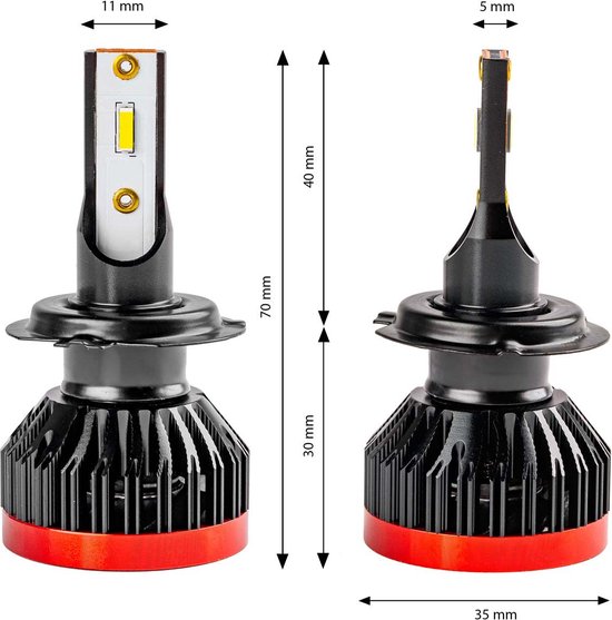 AMiO Dimlicht LED H7/H18 Koplampen 6000k Wit met Ventilator (set) [Witte koplampen - Witte Dimlichten]