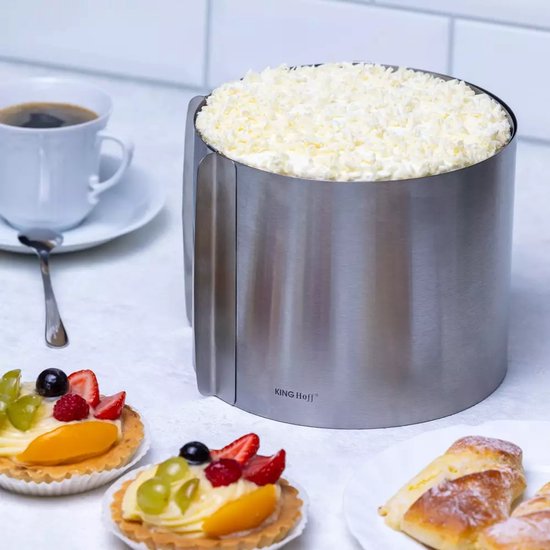 Kinghoff Ronde Verstelbare Cake Ring - Roestvrij Staal - Ø 16-30 cm x 20 cm Hoogte - Satijn Afwerking - Taartvorm - Bakvorm - Verstelbaar