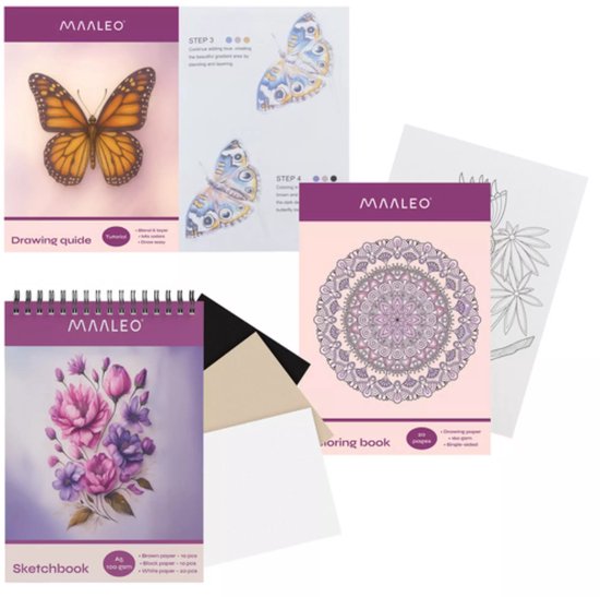 Maaleo teken- en kleurset 120 kleuren – complete creatieve potlodenset met luxe etui, schetsboek en oefenboek