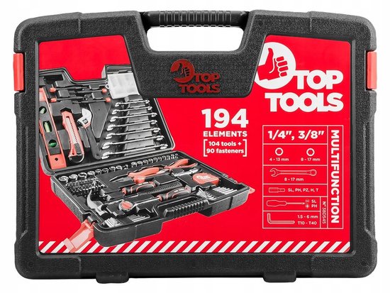 Top Tools 194-delige Gereedschapskist 1/4" & 3/8" - Compleet & Praktisch