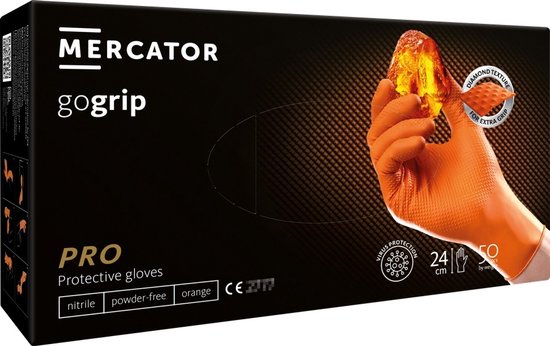 Mercator GoGrip Orange - Nitril Handschoenen (Premium) - Oranje - Maat M - 50 Stuks - 3D Diamantstructuur