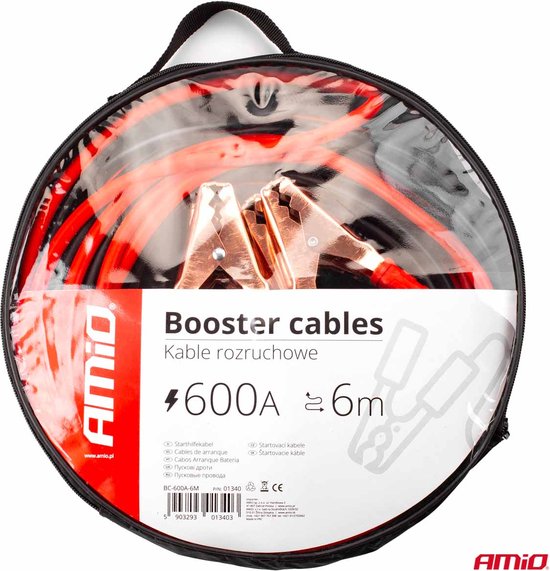 AMiO Startkabels Auto Accu 600A 6 meter – betrouwbaar starten bij lege accu