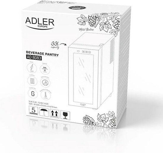 Adler AD 8083 - Wijnkoelkast - 12 flessen