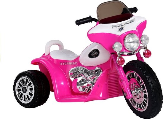 Elektrische politie chopper - trike - motor voor kinderen tot 25kg max 1-3 km/h roze - kids motor - kindermotor - politiemotor