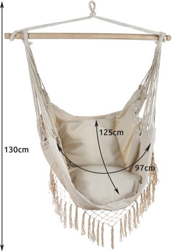 Ruhhy Beige Braziliaanse hangstoel met kussens - perfect voor tuin