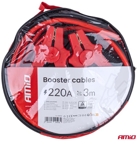 Booster Cables 220A 3m TÜV – Professionele Startkabels voor 12V Benzine Voertuigen