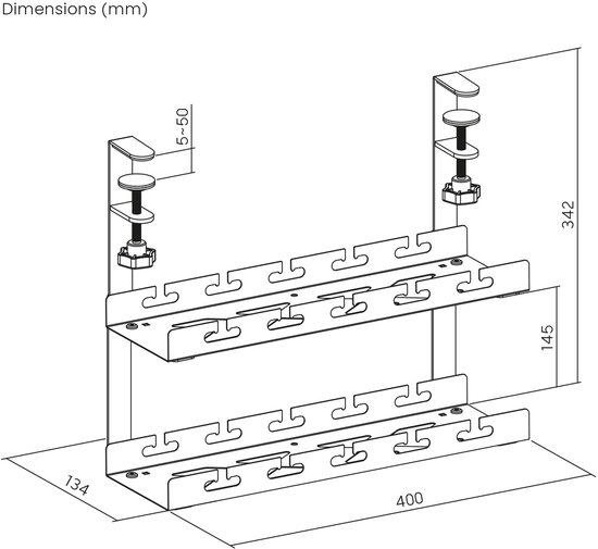 Maclean - Kabelopbergsysteem voor onder het bureau - Kabelgoot 2 niveaus - max. belasting 5kg - Wit - MC-104 W