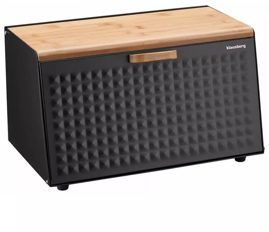 Broodbak van Staal en Bamboe - Zwart - 35,5 x 17(21,5) x 20 cm - Hygienisch en Ecologisch - Broodtrommel - Brooddoos