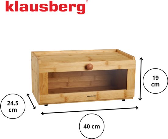 KLAUSBERG Bamboe Brooddoos Met Acryl Front - 40x24,5x19 cm - Natuurlijke Broodopslag - KB-7924 - Broodtrommel - Brood vershouddoos