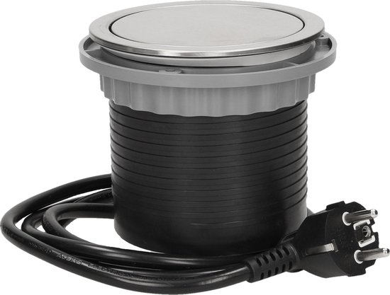 INOX Pop-up Bureau stekkerdoos - 3x stopcontact - 2x USB laadpoort - Randaarde - RVS afwerking