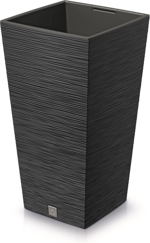Prosperplast Plantenpot Furu Stripes - voor buiten - kunststof - antraciet - vierkant - D20xH38 cm - bloempot