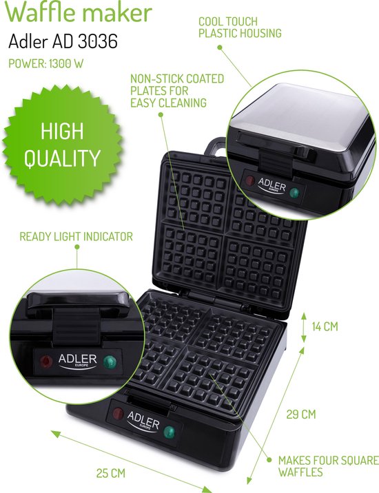 Adler AD 3036 - Wafelijzer - 1500 Watt