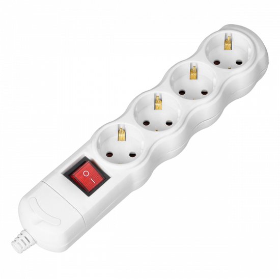 Stekkerdoos met schakelaar - Verdeelstekker 4-voudig - Stekkerblok zonder snoer/kabel - Wit