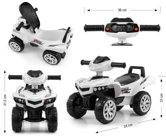 Milly Mally - Loopauto / Quad Monster - Wit - Met Muziek, Licht & Opbergvak - Max. 25 kg