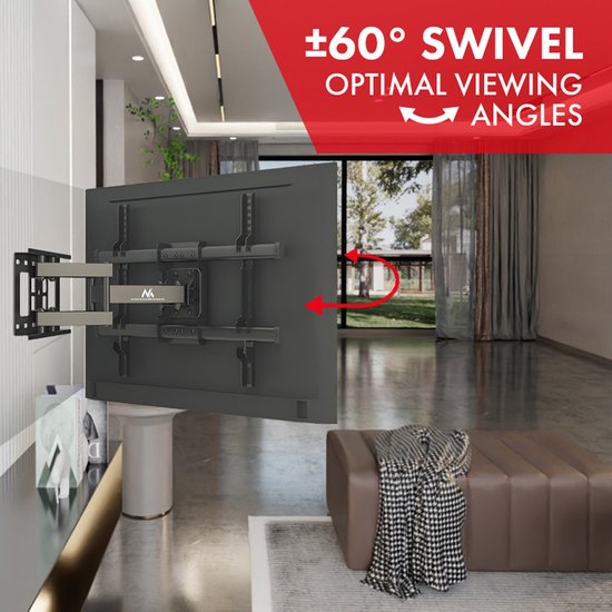 Maclean - TV beugel - max VESA 600x400 - 32-85" - 60kg - horizontale en verticale hoekverstelling - profiel 65-390mm - zwart, MC-789