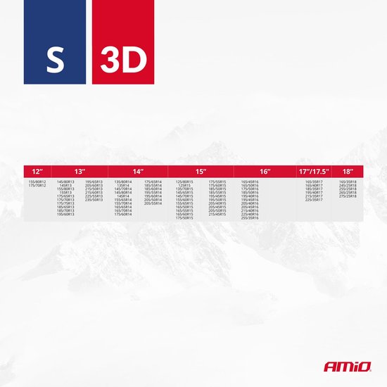 AMIO 3D S Textiele Sneeuwkettingen voor Autobanden – EN16662-1 ÖNORM V5121 – Veilig Rijden op Sneeuw en IJs