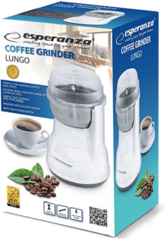 Esperanza Koffiemolen Lungo - Elektrische koffiemolen - Wit - RVS mes