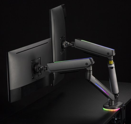 NanoRS - Monitorbeugel 2-Voudige Gaming Monitor Mount 17-32 "met verstelbare RGB LED-verlichting - Swivel Tilt Max. 9kg VESA 75x75 / 100x100