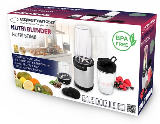 Esperanza EKM030 Nutri-blender / Persoonlijke blender 9in1 900W Zilver