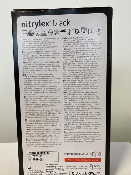 Mercatormedical zwart nitril wegwerp handschoenen, poedervrij, maat L , 100 st.