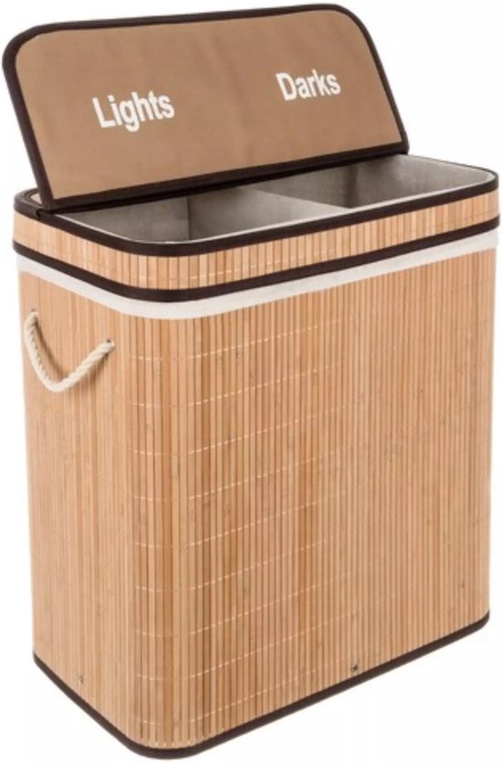 Ruhhy Wasmand dubbel - bamboe - 100 liter - 60 x 54 cm - lichte en donkere was - natuurlijke look