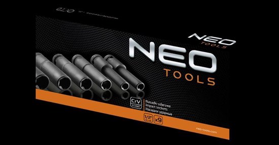 "Neo Tools Krachtdoppenset 9dlg 1/2"" Aansluitinig E10-E24 CRMO Staal"