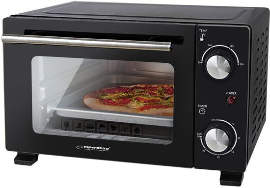 Esperanza CALZONE Mini Oven – 10 Liter – 800W – Compacte Elektrische Oven met Timer – Inclusief Bakplaat & Grillrooster – Zwart