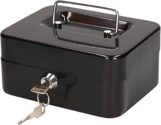 Malatec Geldkist met slot - zwart - PP/ijzer - 20 x 16 x 9 cm - geldbox - kluis/spaarpot - incl 2 sleutels