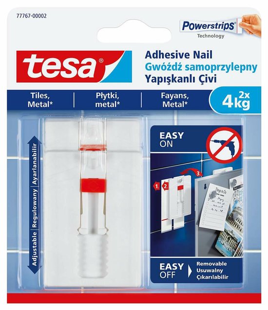Tesa - Zelfklevende Spijker - 4kg - Verstelbaar - Zonder Boren