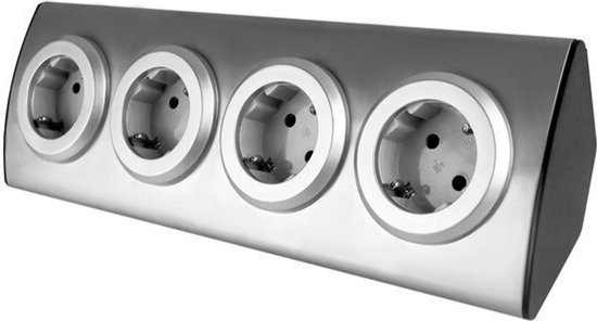 Orno stekkerdoos bureau - Verdeelstekker 4 voudig - Hoekstopcontact beveiliging met randaarde - Verdeeldoos zonder kabel - INOX