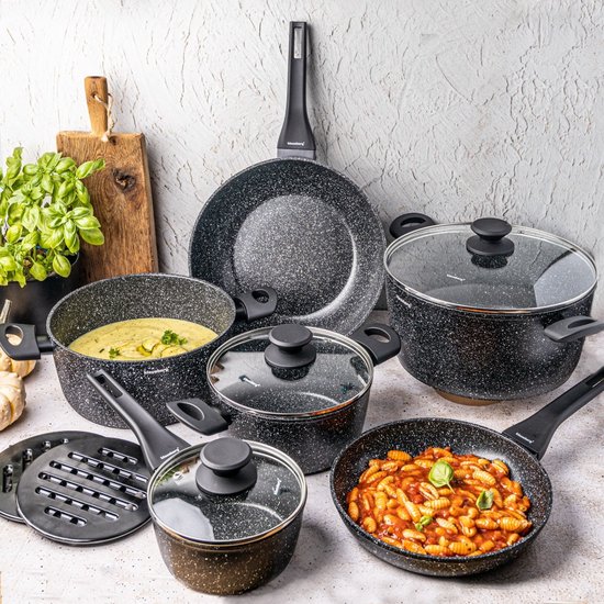 Klausberg 7659 - 12 delige pannenset - Kookpannen - 16-20-24-24-28-28 cm - zwart - met deksel