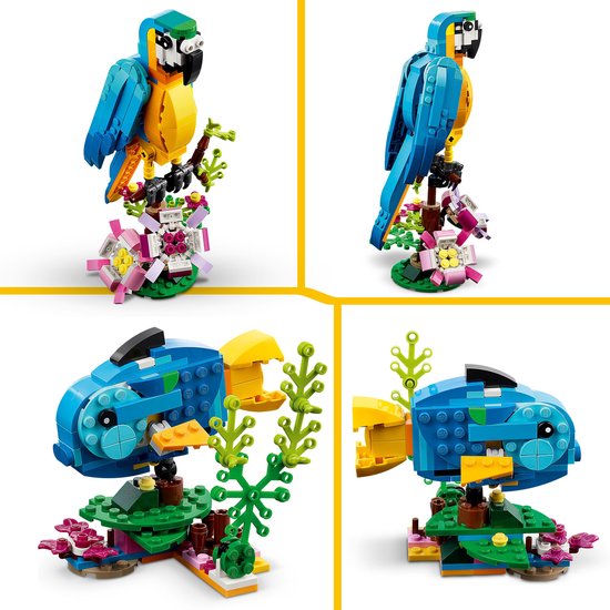 LEGO Creator 3in1 Exotische Papegaai - Kikker - Vis Dieren Speelgoed Set voor Kinderen - 31136