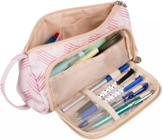 Maaleo Grote School Etui - Roze - Twee Vakken - Ruime Organizer