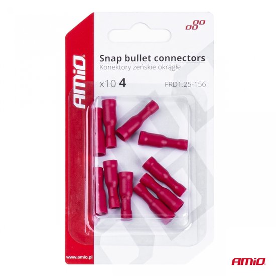 AMIO 03072 - Ronde Vrouwelijke Geïsoleerde Connectoren - Rood - 4 mm - 0.5-1.5mm² - 10 Stuks