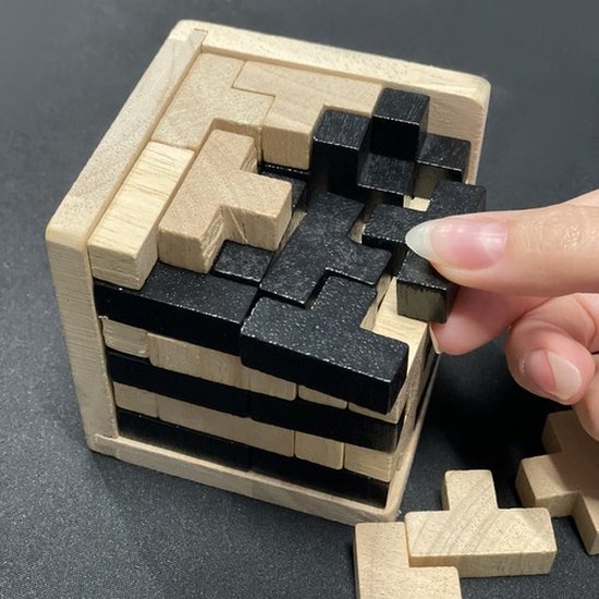 Houten 3D Puzzel | Kubus | Tetris puzzel | 50 delig | Breinbreker
