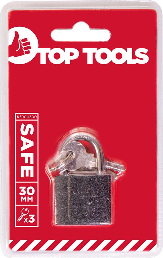 Top Tools Hangslot 30mm 2 Sleutels Op Blister Verpakking