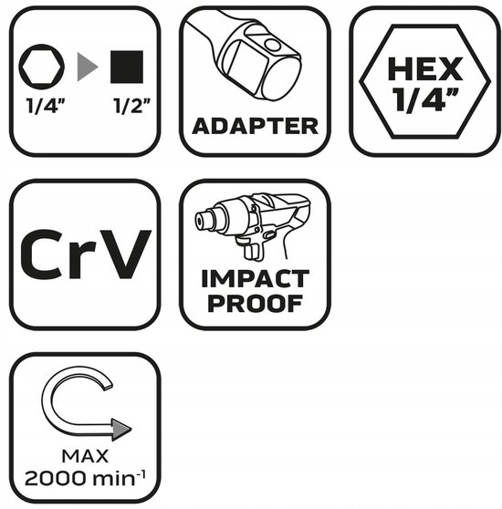 NEO TOOLS Adapter 1/4" HEX naar 1/2" Vierkant - 50mm