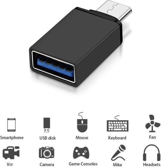 Maclean OTG USB A naar USB C adapter Energy MCE470 zwart