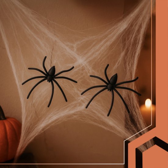 Ruhhy Halloween spinnenweb met 2 spinnen rekbaar kunstweb decoratie voor binnen en buiten