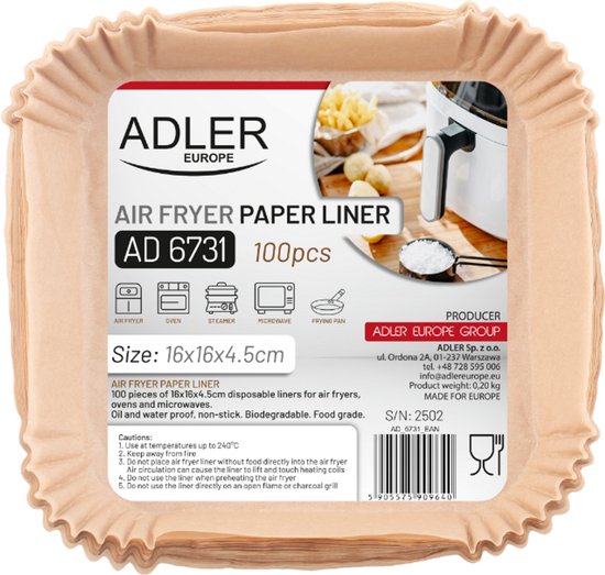 Adler AD 6731 - Airfryer Bakpapier - Rond - Antiaanbak - Ø 16 cm - 100 Stuks